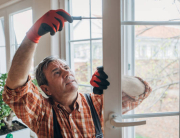 A worker installs windows